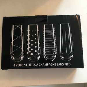 Set Of 4 Stemless Etched Champagne Flutes